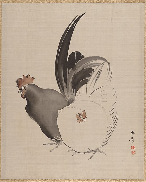 Cock and Hen, 1889, Gyokusho Kawabata