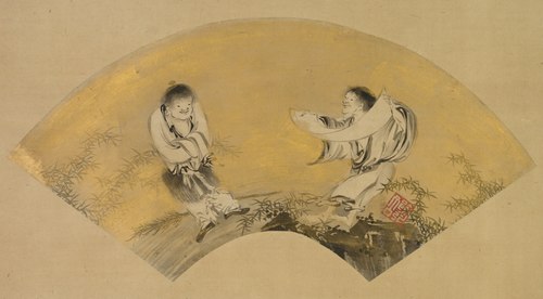 Hanshan and Shide (Kanzan and Jittoku), 1550, Shikibu Terutada