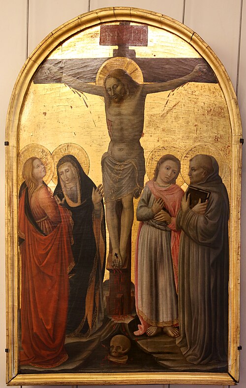 Christ on the Cross Between Mary Magdalene, the Virgin, Saint John, and Saint Bernardo degli Uberti, 1450, Andrea di Giusto