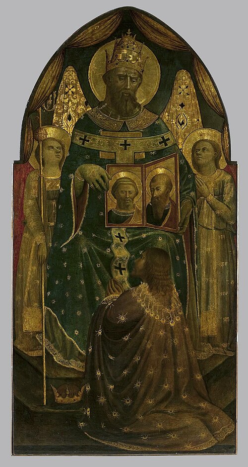 Emperor Constantine in front of Pope Sylvester I Showing Depictions of Sts Peter and Paul (central p, 1450, Andrea di Giusto