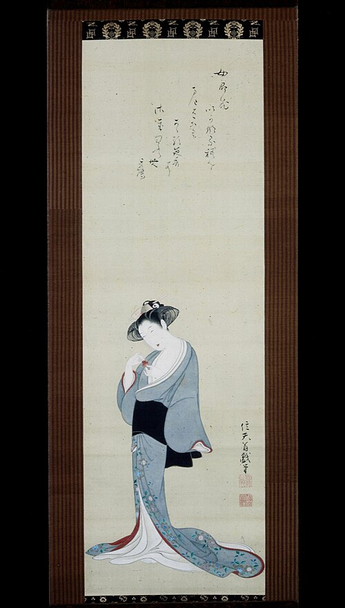 Standing Prostitute Holding Chinese Lantern Fruit, 1780, Settei