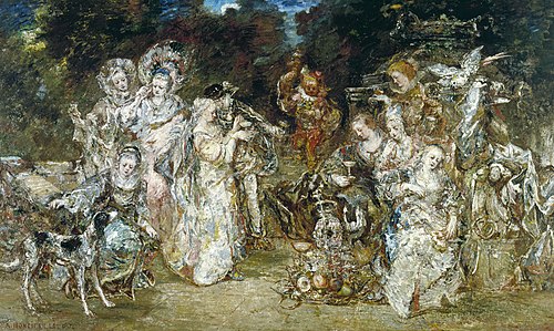Réunion dans un parc au temps des Valois, 1874, Adolphe Joseph Thomas Monticel