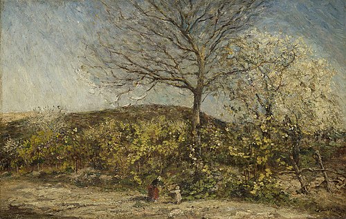 Landschap met bloeiende boomgaard, 1878, Adolphe Joseph Thomas Monticel