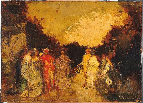 Promenade dans un parc au crépuscule, , Adolphe Joseph Thomas Monticel