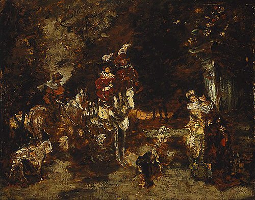 Wood scene with riders, 1875, Adolphe Joseph Thomas Monticel