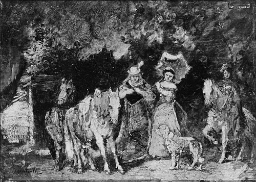 Two Women with Horses, a Dog, and an Attendant, , Adolphe Joseph Thomas Monticel