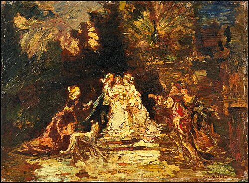Figure Scene with a Peacock, , Adolphe Joseph Thomas Monticel