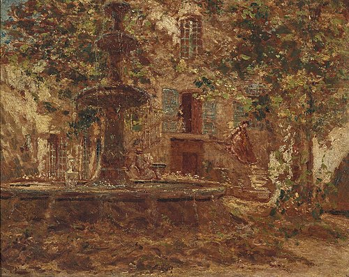 fountain in front of a villa, 1871, Adolphe Joseph Thomas Monticel