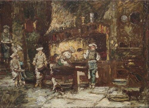 The Kitchen of the Rôtisserie des Deux Paons, 1878, Adolphe Joseph Thomas Monticel