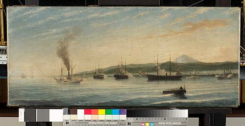 Beschieting van de Noordkust van Atjeh (2e expeditie 1873), door de Marine, door W. Steffens Luit t/, 1873, W. Steffens