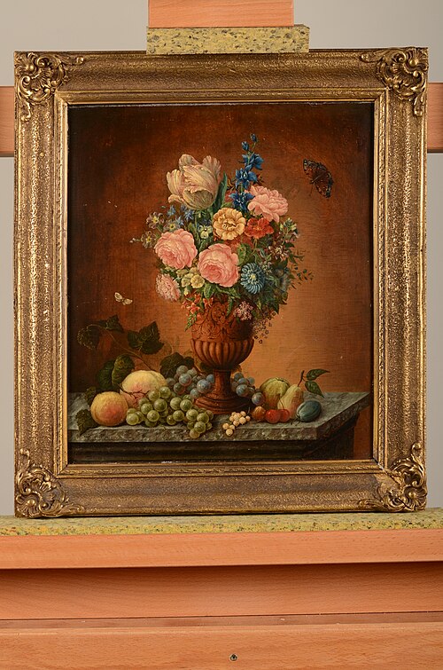 Stilleven met fruit en bloemen in vaas, 1848, Dirk Weeshoff
