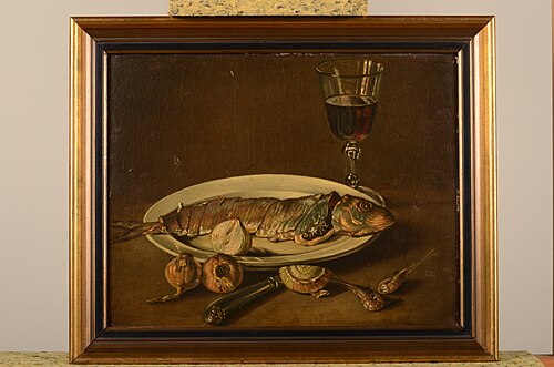 Stilleven met haring, uitjes en wijnglas, 1850, Jacob de Bleyker (sr.)