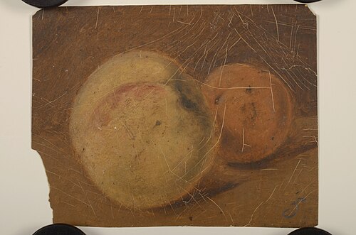 olieverfschilderij met twee stukken fruit, , Jacob de Bleyker (jr.)