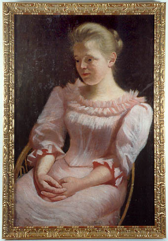Zittend meisje in roze jurk, 1895, C. de Lange