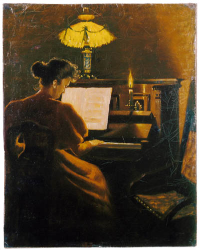 Jonge vrouw aan piano, 1895, C. de Lange