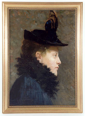 Jonge vrouw en profil met zwarte hoed en kraag, 1895, C. de Lange