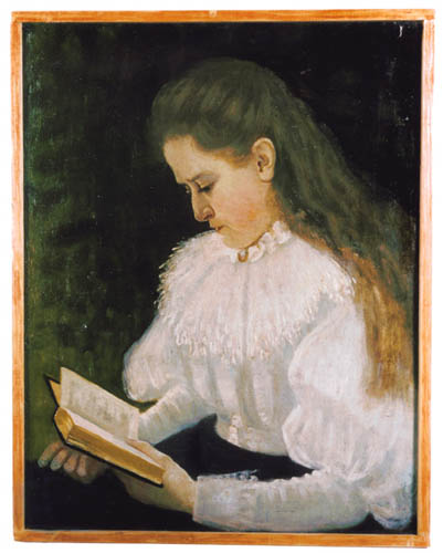 Jonge vrouw met witte bloes en loshangend haar, lezend, 1895, C. de Lange