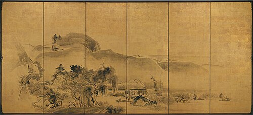 Landscape (left screen), , Watanabe Shikō
