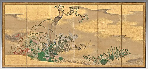 Flowers and Trees of the Four Seasons (left screen), , Watanabe Shikō