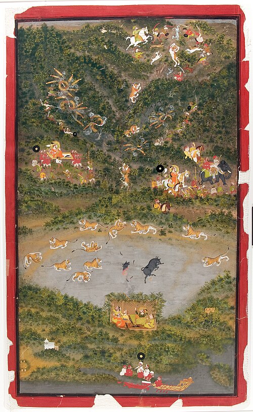 Maharana Jagat Singh II hunting tiger, 1749, Jiva