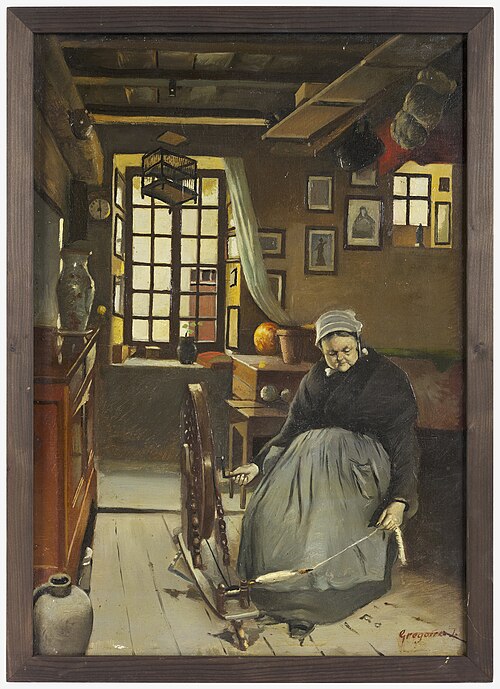 Femme filant dans un intérieur (979.0011.22), 1900, Louis Grégoire