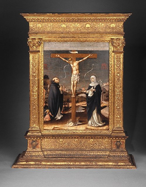 Christ on the Cross Adored by Saints Thomas Aquinas and Catherine of Siena, 1490, Lorenzo d'Alessandro
