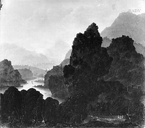 Gebirgslandschaft mit Fluss, Rheintal ?, 1670, Jan Griffier