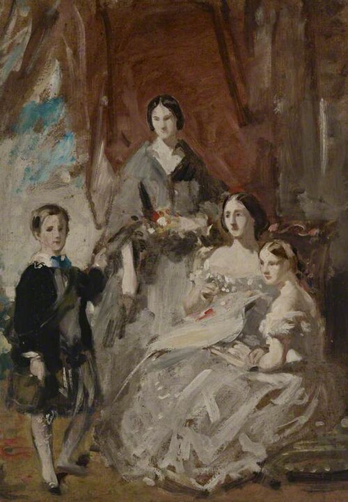 A Portrait Study of Three Ladies and a Boy in Highland Dress in an Interior, , Daniel Macnee