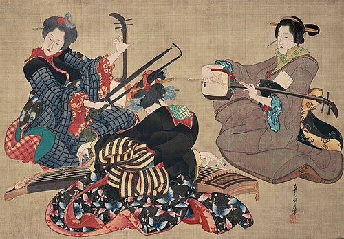Three Women Playing Musical Instruments, 1800, Katsuhika Ōi