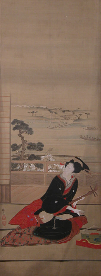 Female Entertainer with Shamisen, 1814, Hokuba