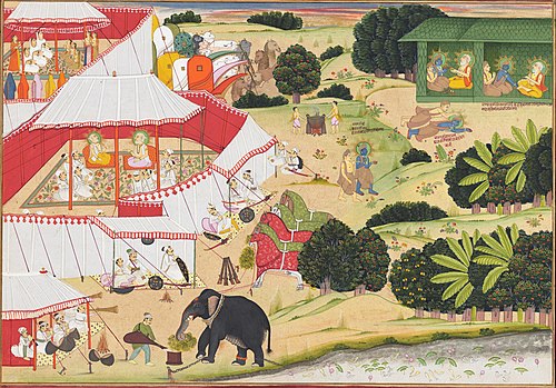 Bharata and Shatrughana paying homage to Sage Bharadwaja at his hermitage, 1750, Guman