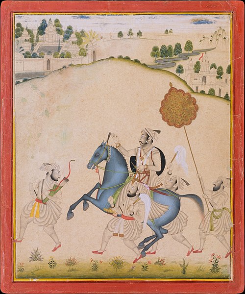 Maharana Amar Singh II Riding a Jodhpur Horse, 1705, Stipple Master