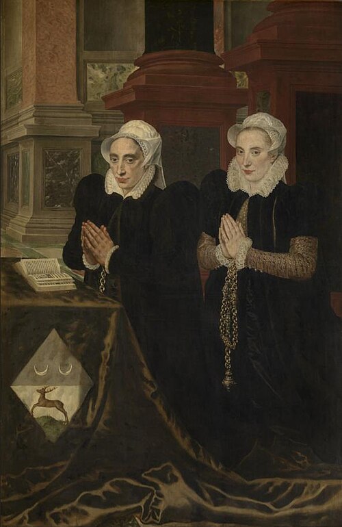Maria de Deckere, Second Wife of Gillis de Smidt, and Béatrix, One of their Daughters, 1575, Adriaen Thomasz. Key