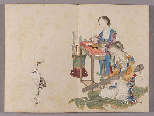 喻兰仕女清娱图册·观鹤, , Yu Lan