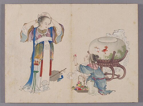 喻兰仕女清娱图册·梳妆, , Yu Lan