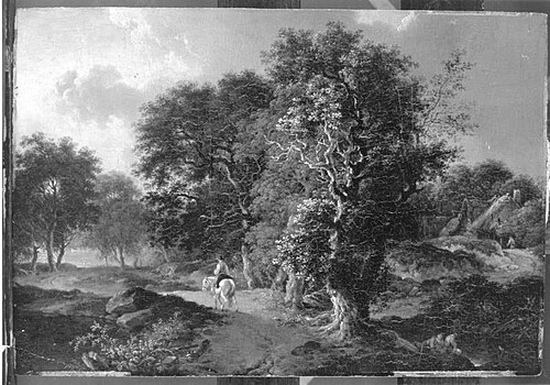 Landschaft mit Reiter auf einem Weg mit Eichen, 1780, Ferdinand Kobell