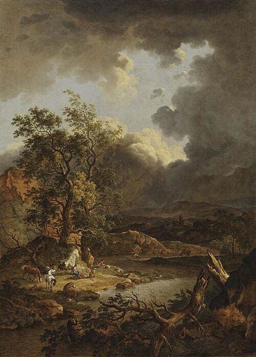 Flusslandschaft in Gewitterstimmung mit Pferden, 1784, Ferdinand Kobell
