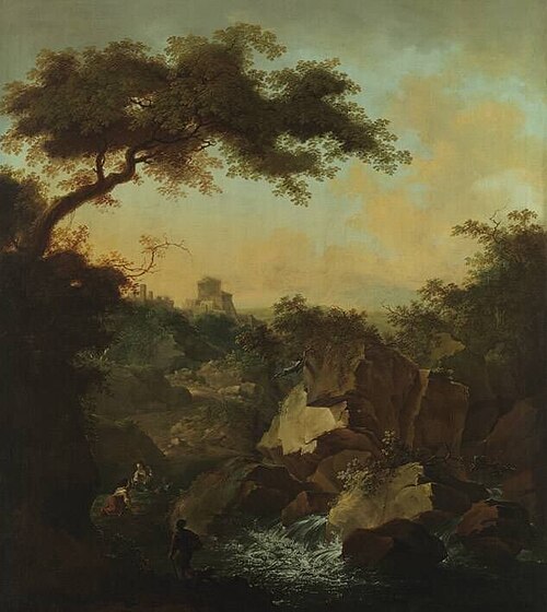Mountain landscape with  between rock walls, 1767, Ferdinand Kobell