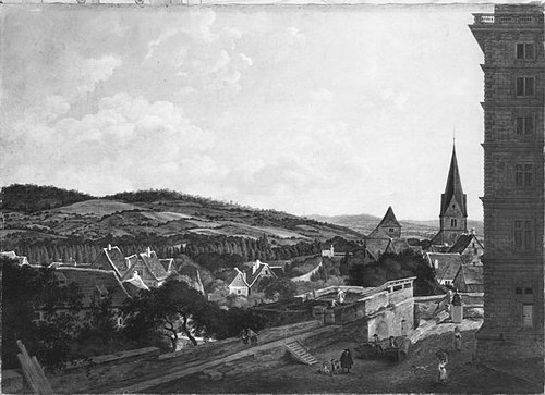 Blick von Schloss Aschaffenburg auf die Stadt gegen Norden (Aschaffenburger Zyklus), 1786, Ferdinand Kobell