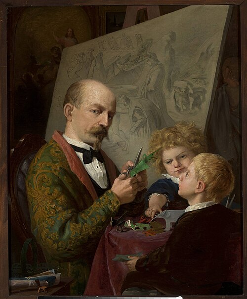 Artist's self-portrait with children, 1870, Adrian Głębocki