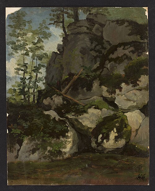 Landscape with rocks from the vicinity of Mzurów, 1867, Adrian Głębocki