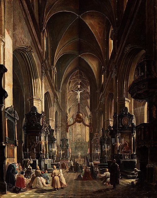 Intérieur de l'église Sainte-Marie à Cracovie., 1858, Alexander Gryglewski