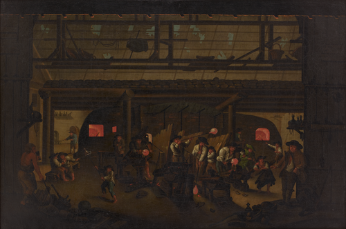 Interior of a Glass-Blowing Workshop in the Black Forest, 1820, Michael Dilger