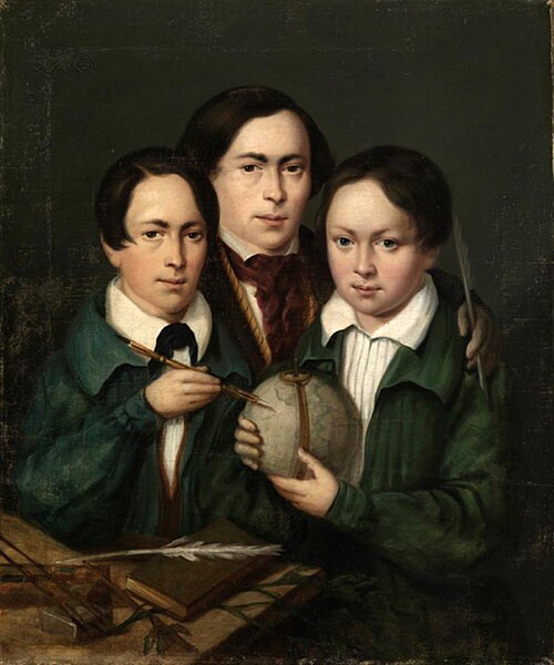Gruppenbildnis eines Vaters mit zwei Söhnen, 1839, Karl Philipp Schwab