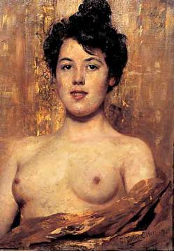 Half nude woman, 1910, Cesare Tallone