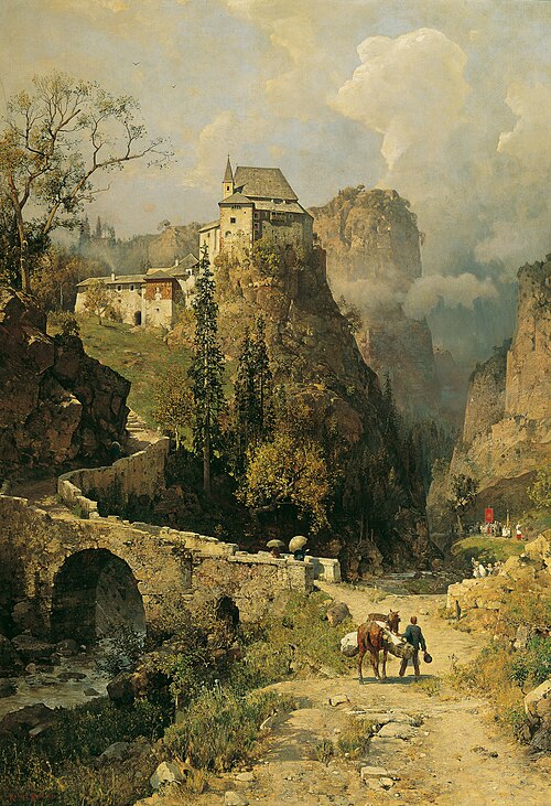 Schlucht und Einsiedelei San Romedio bei Val di Non, 1893, Robert Russ