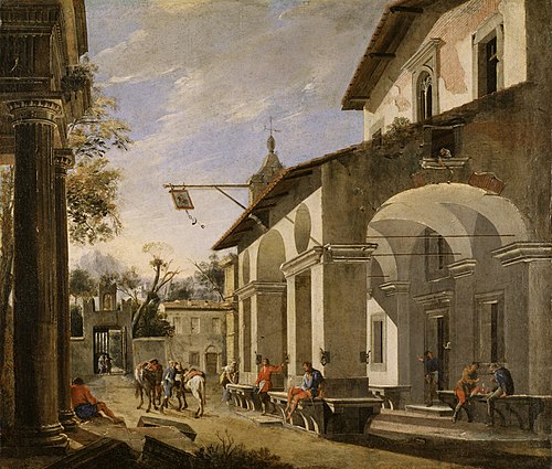Courtyard of an Inn with Classical Ruins, 1634, Micco Spadaro