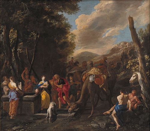 Rebecca and Eliezer at the Well, 1650, Micco Spadaro