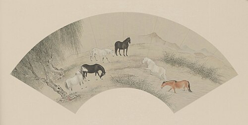 沈振麟柳溪牧马图扇页, , Shen Zhenlin