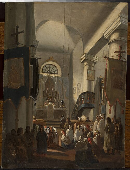 Church interior with staffage, , Ignacy Gierdziejewski